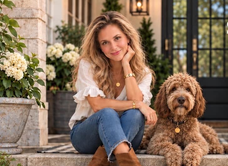 Christina Erdman at home with her dog